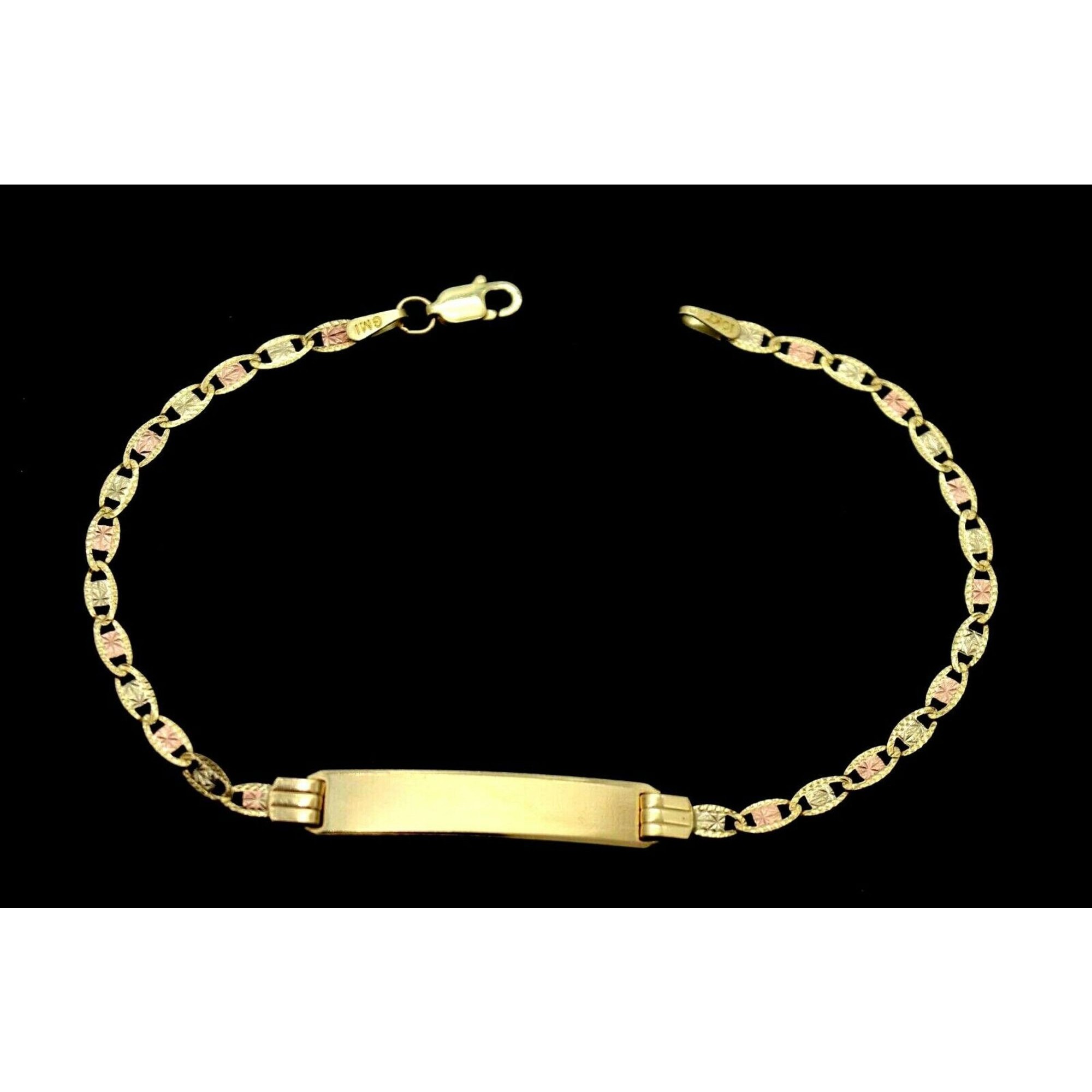 Real 10k Yellow Gold 7" Engravable Id Valentino Link Bracelet 2.6gr + Engraving